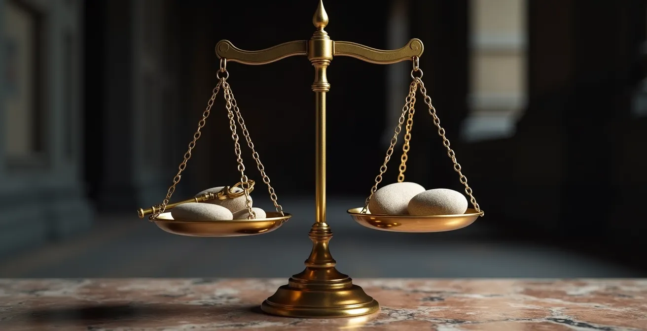 Balance de justice avec éléments symbolisant l'équilibre financier