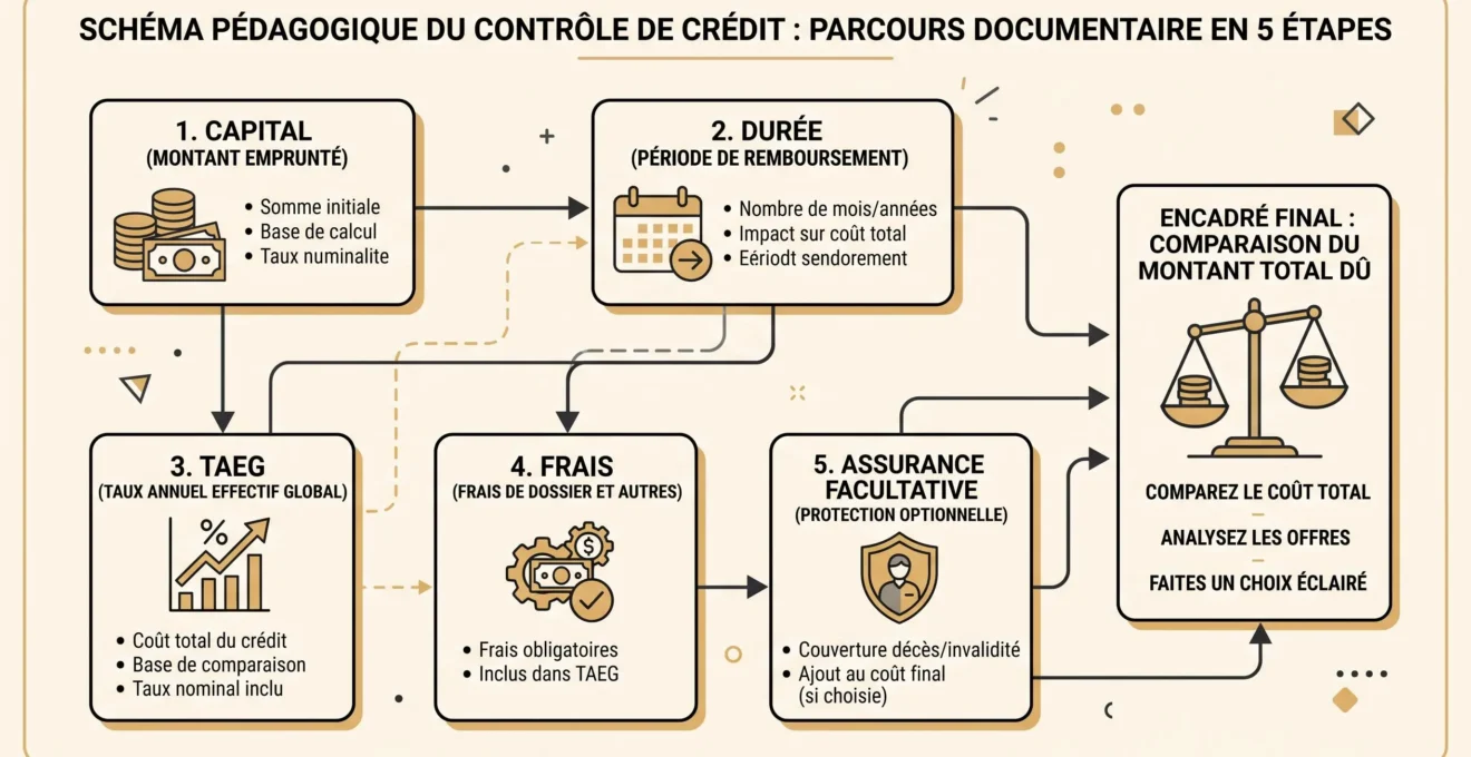 Schéma pédagogique des composantes et critères utilisés pour comparer le coût d'un prêt personnel